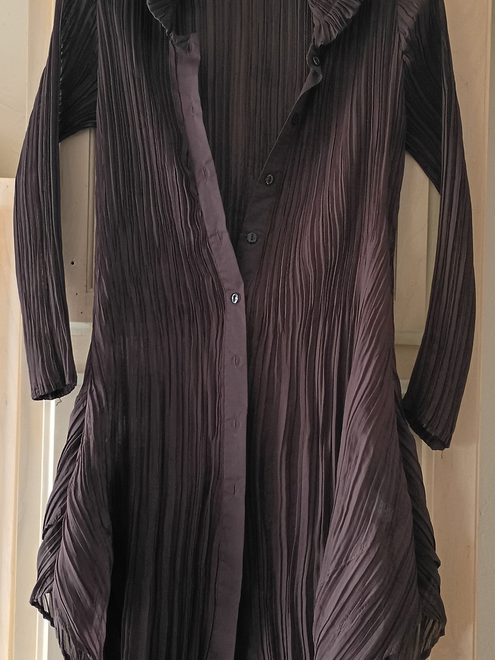 Pretty Angel Dark Purple Pleated Button-Front Tunic